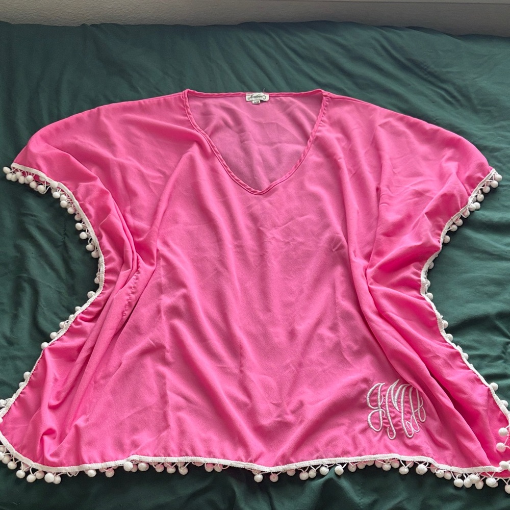 Jordann Pink Pom-Pom Trim Swim Cover-Up